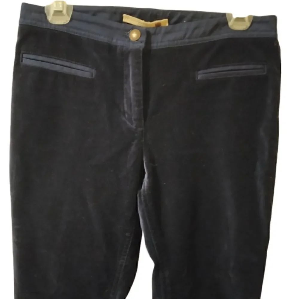 Leifsdottir for Anthropologie dark blue velvet skinny pants with lace up ankle
